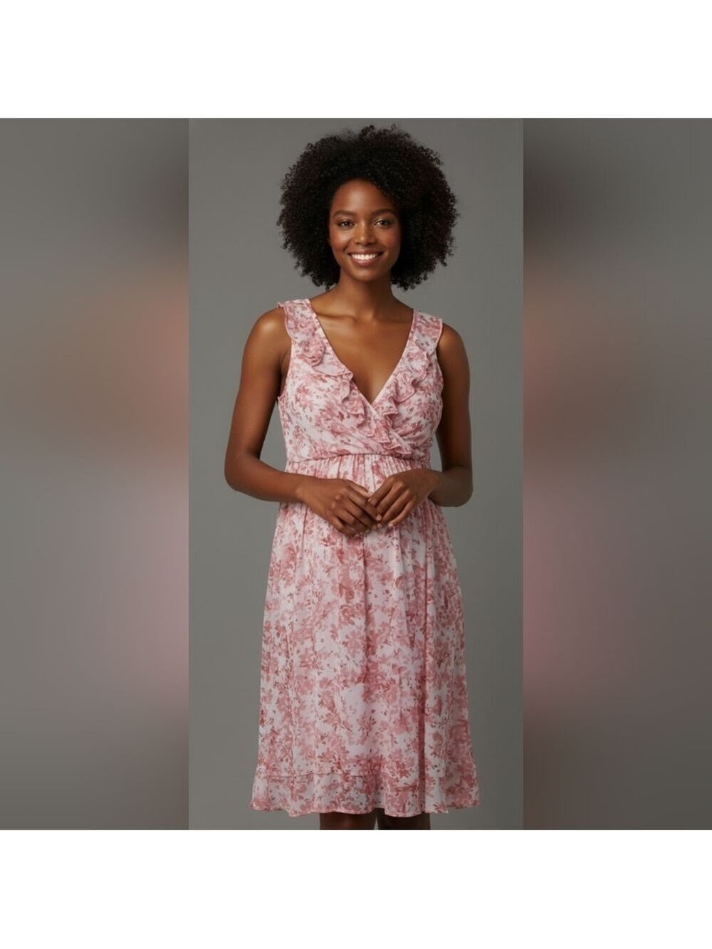 Motherhood White Pink Floral Sleeveless V Neck Sundress